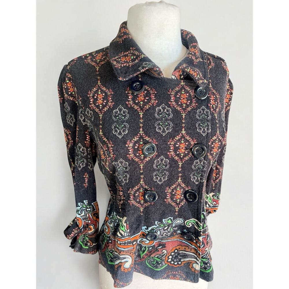 American Rag Boho Paisley Ruffle Blazer M Floral Artsy Cottagecore Coquette